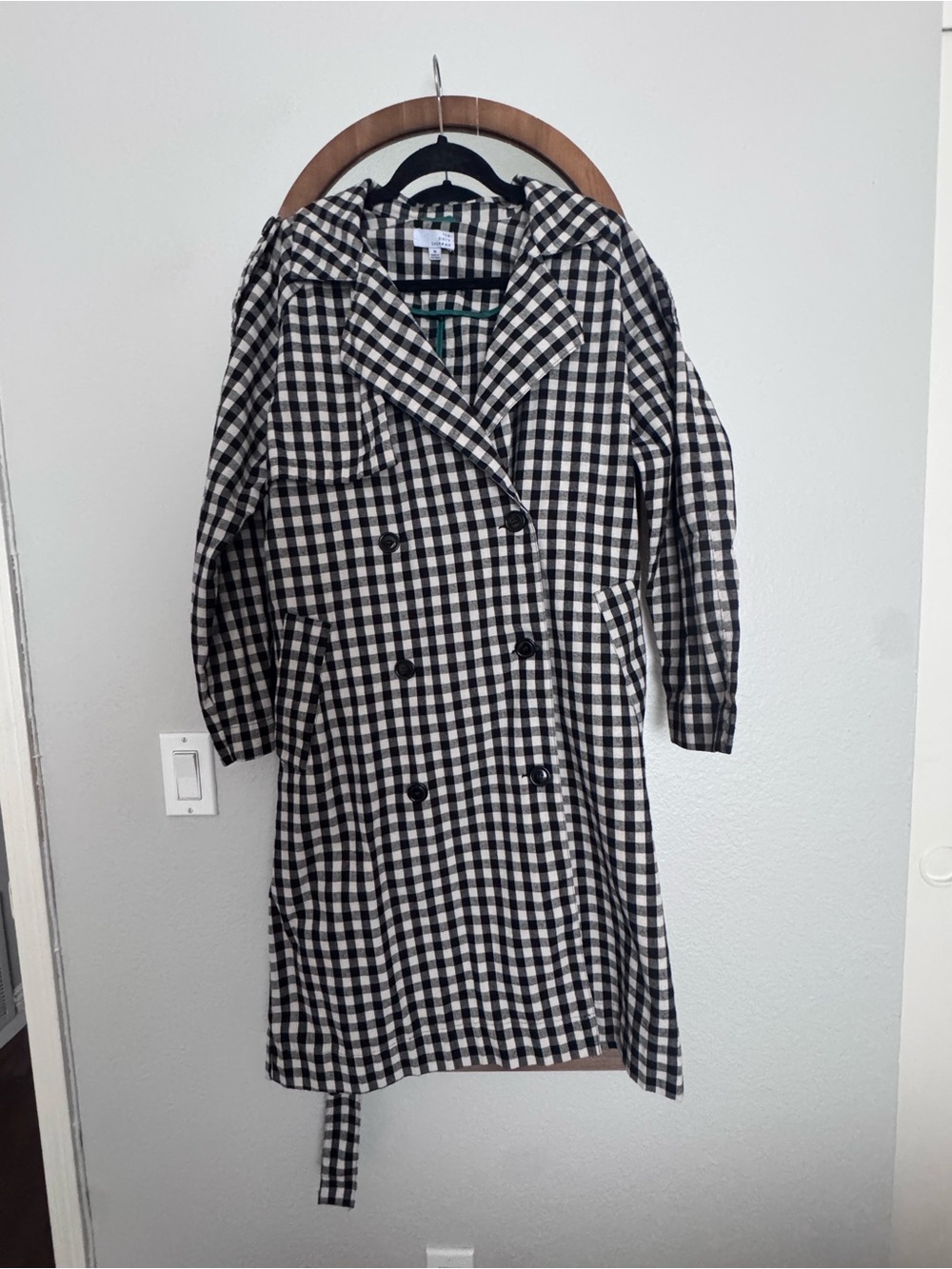 Ten sixty Sherman Women's Black & White Gingham Double-Breasted Trench Coat